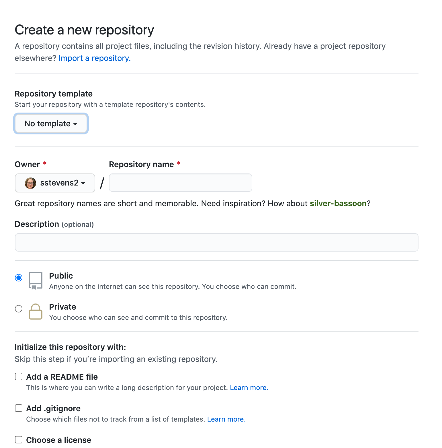 Blank new repository page