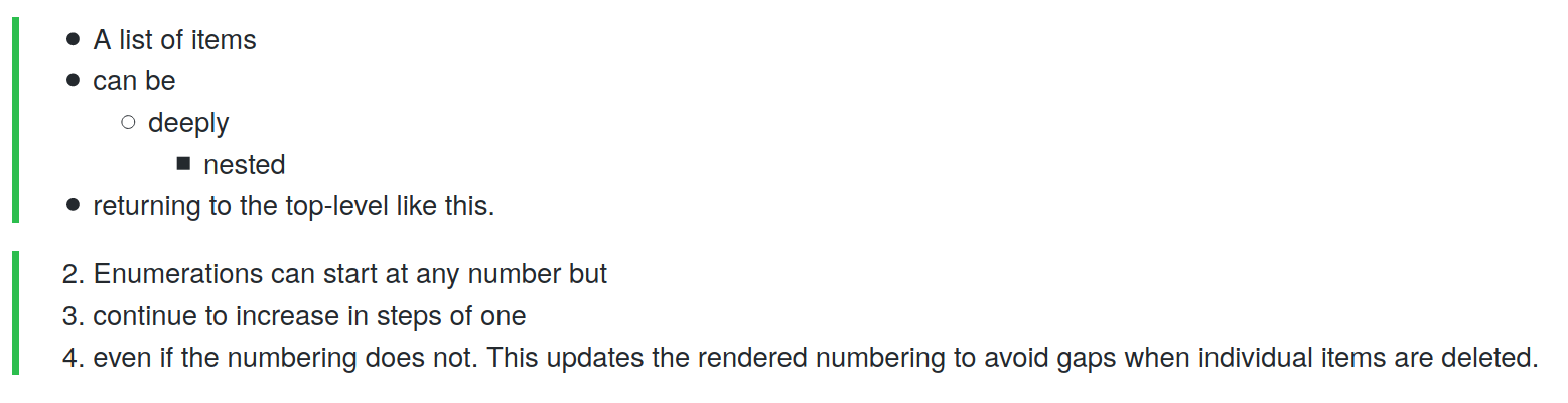 Preview tab nested lists and enumerations