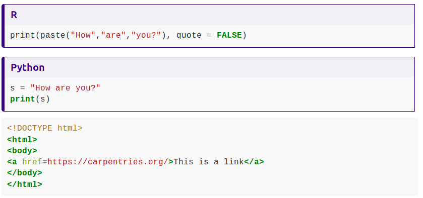 Preview tab of code blocks with syntax highlighting