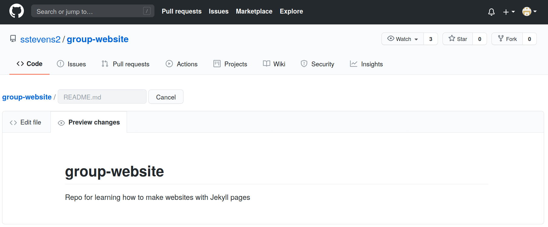 Preview of the rendered content of the group websites README file