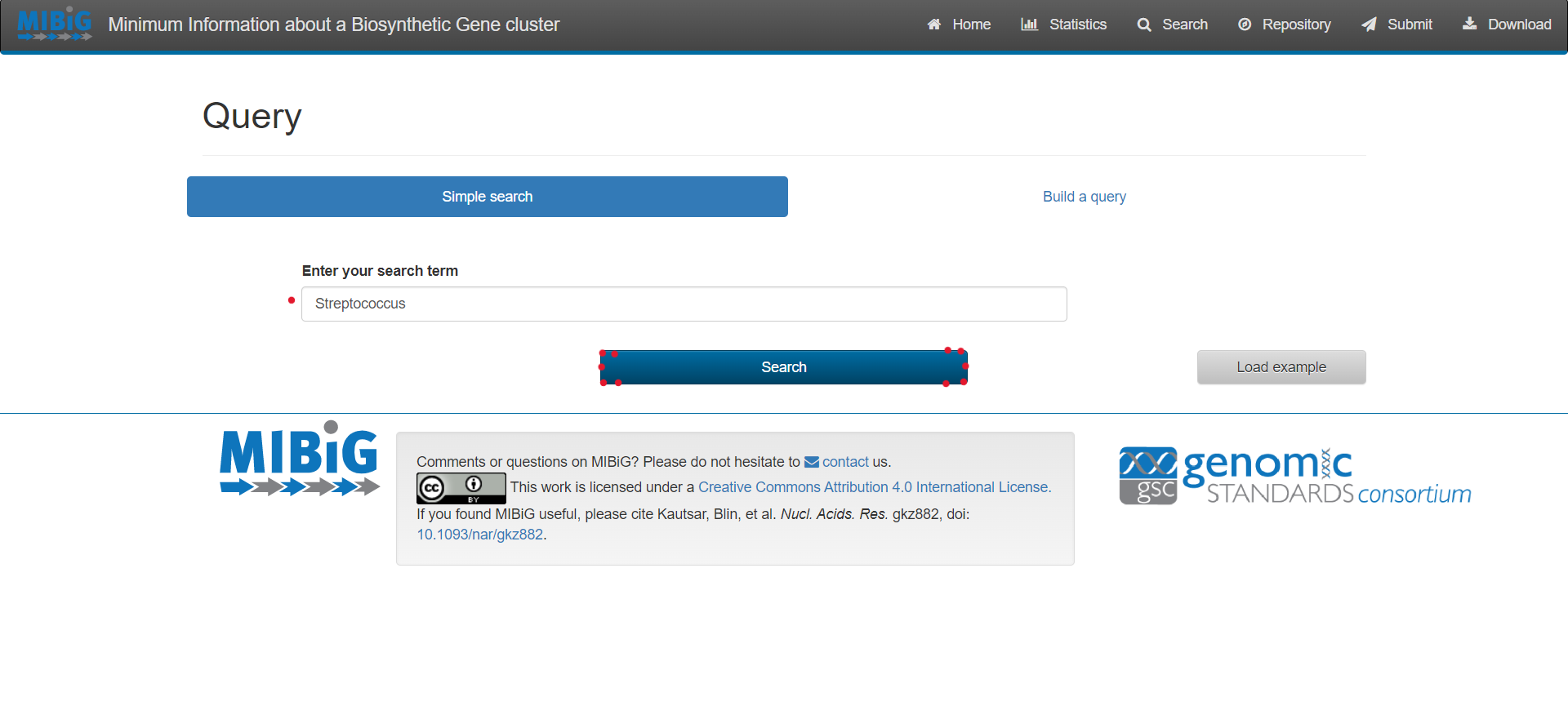 MIBiG website query page