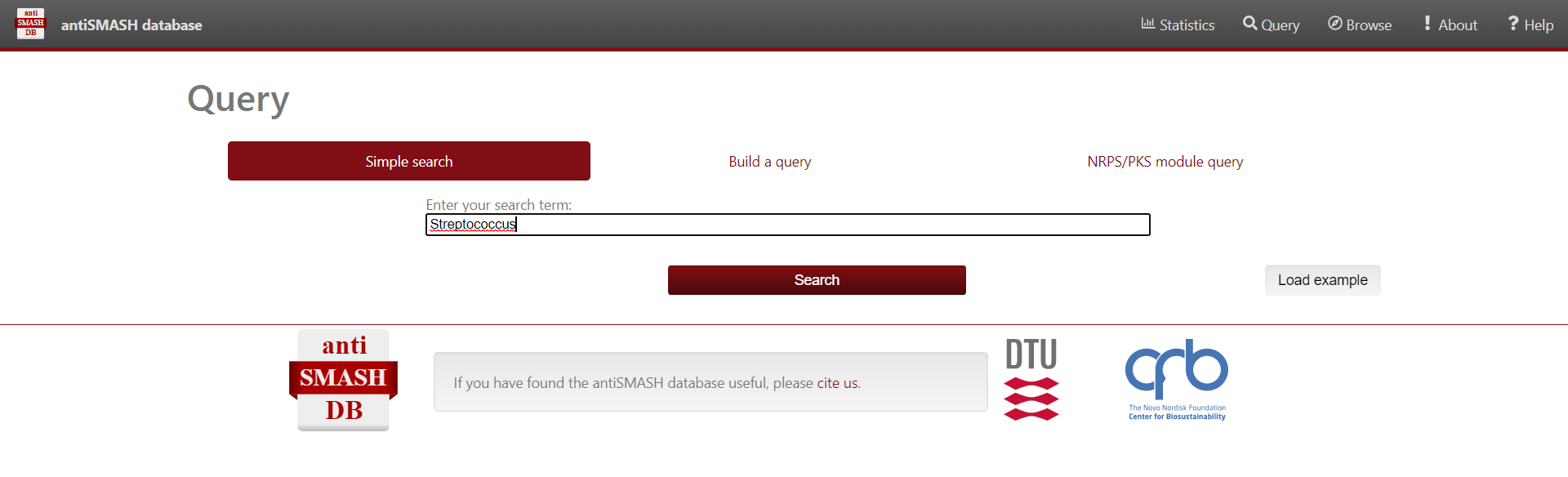 antiSMASH website query page
