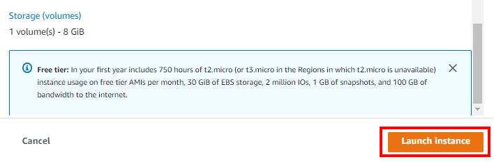 Button Launch instance highlighted.